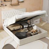 thumbnail of Polsterbett 140x200 Stoffbett Doppelbett mit Stauraum hohes gepolstertes Kopfteil Holzlatten stabil modernes Design Schlafzimmer Beige