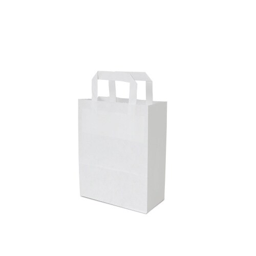 250 Papiertragetaschen Papiertüten mit Flachhenkel weiß 18x8x22cm 70g/m²