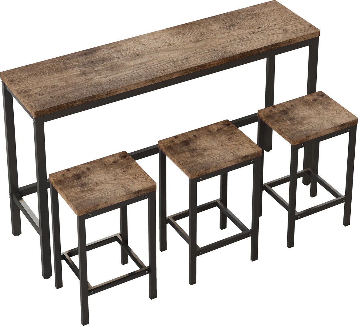 Bar Tisch Set Natur 148x40x90 cm mit 3 Hockern platzsparend für Küche Essbereich, MDF Platte und Metallgestell, einfache Montage