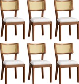 thumbnail of Esszimmerstuhl Set 6er Massivholz Rattan Rückenlehne Leinen Sitzkissen Nussbaum 88x58x50 cm modern stabil und atmungsaktiv