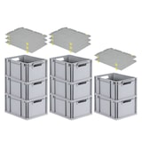 thumbnail of PROREGAL SuperSparSet 8x Eurobox NextGen Economy mit Auflagedeckel & 4x Verschlüsse Gelb, Griffe offen, HxBxT 22x30x40cm, 20L, Eurobehälter, Box