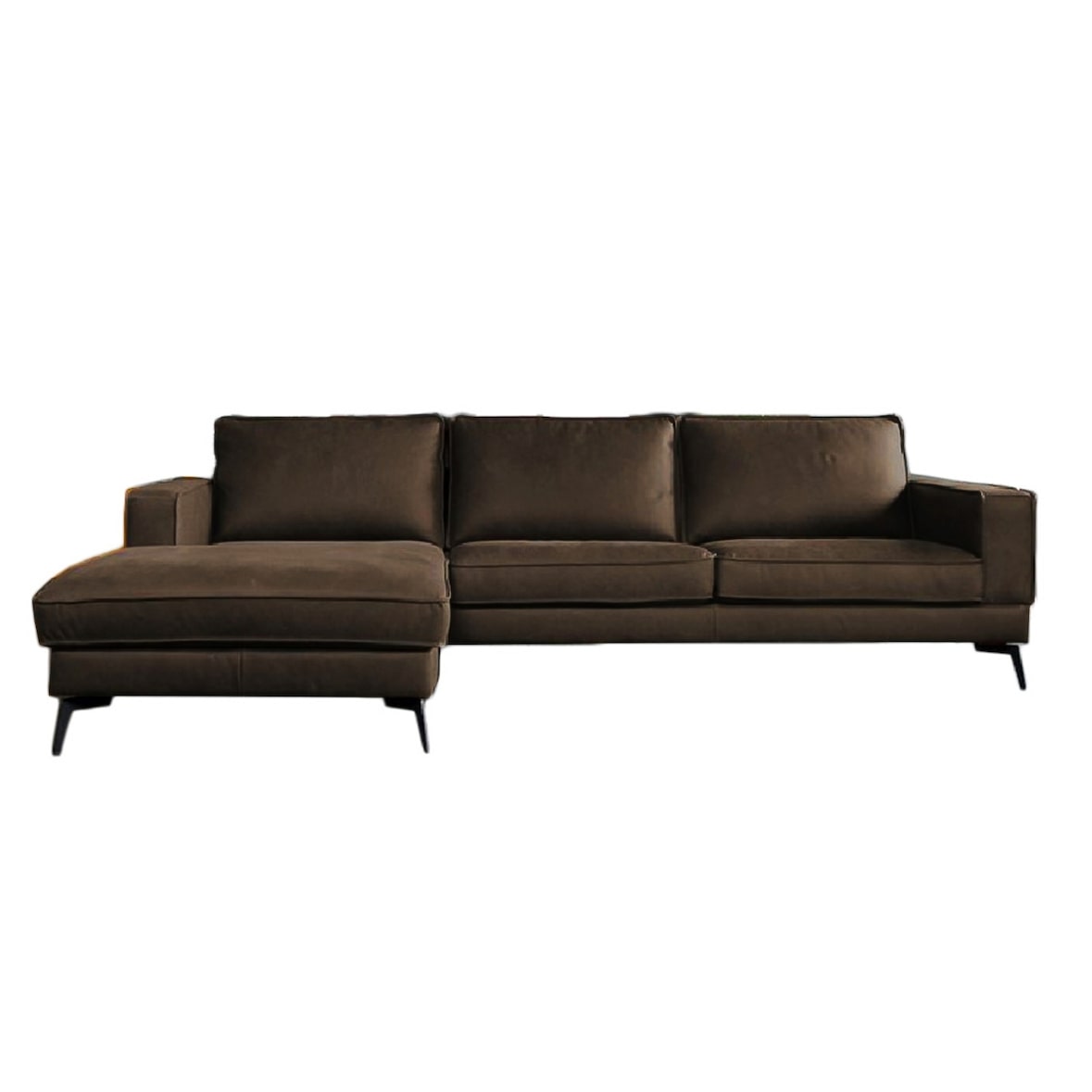 KAWOLA Sofá BLOOM Sofá de esquina de cuero marrón oscuro Recamiere izquierda