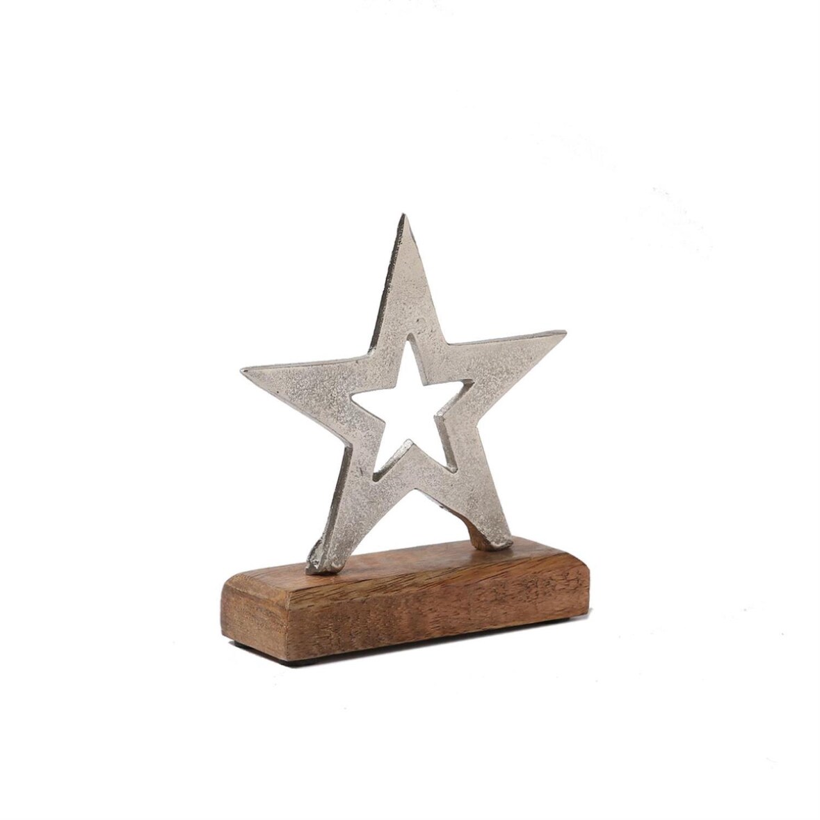Dekostern Metallstern stehend Mangoholz H: 15,5cm Weihnachtsstern