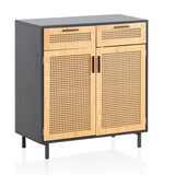 thumbnail of Sideboard 80x86,5x40 cm Kommode Schwarz mit Wiener Geflecht, Hoher Kommodenschrank Zeitlos, Standschrank Wohnzimmer mit 2 Türen und Schubladen,