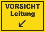 thumbnail of Vorsicht Leitung mit Richtungspfeil links unten Schild A1 Rückseite selbstklebend