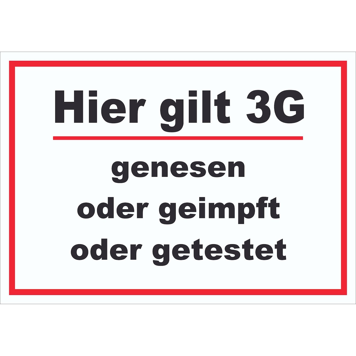 Hier gilt 3G Hinweis Schild mit Text waagerecht A5 Rückseite selbstklebend