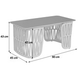 thumbnail of Loungetisch HWC-P90, Gartentisch Balkontisch Outdoor, Seilgeflecht Rope Sinterstein 43x90x45cm ~ creme, Platte creme