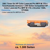 thumbnail of D&C Toner für HP Color LaserJet Pro MFP M 176 n Tonerkassette Schwarz 1.300 Seiten kompatibel HP Color LaserJet Pro MFP M 176 n Drucker 130A, CF350A