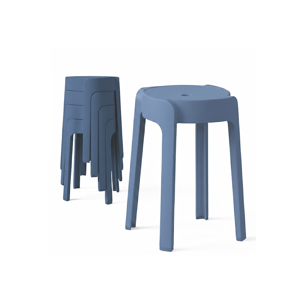 4 Tabourets Gigognes empilables BM HOME TAB-BLEU-FONCE en plastique, légers pour la maison salle de classe, cuisine, jardin