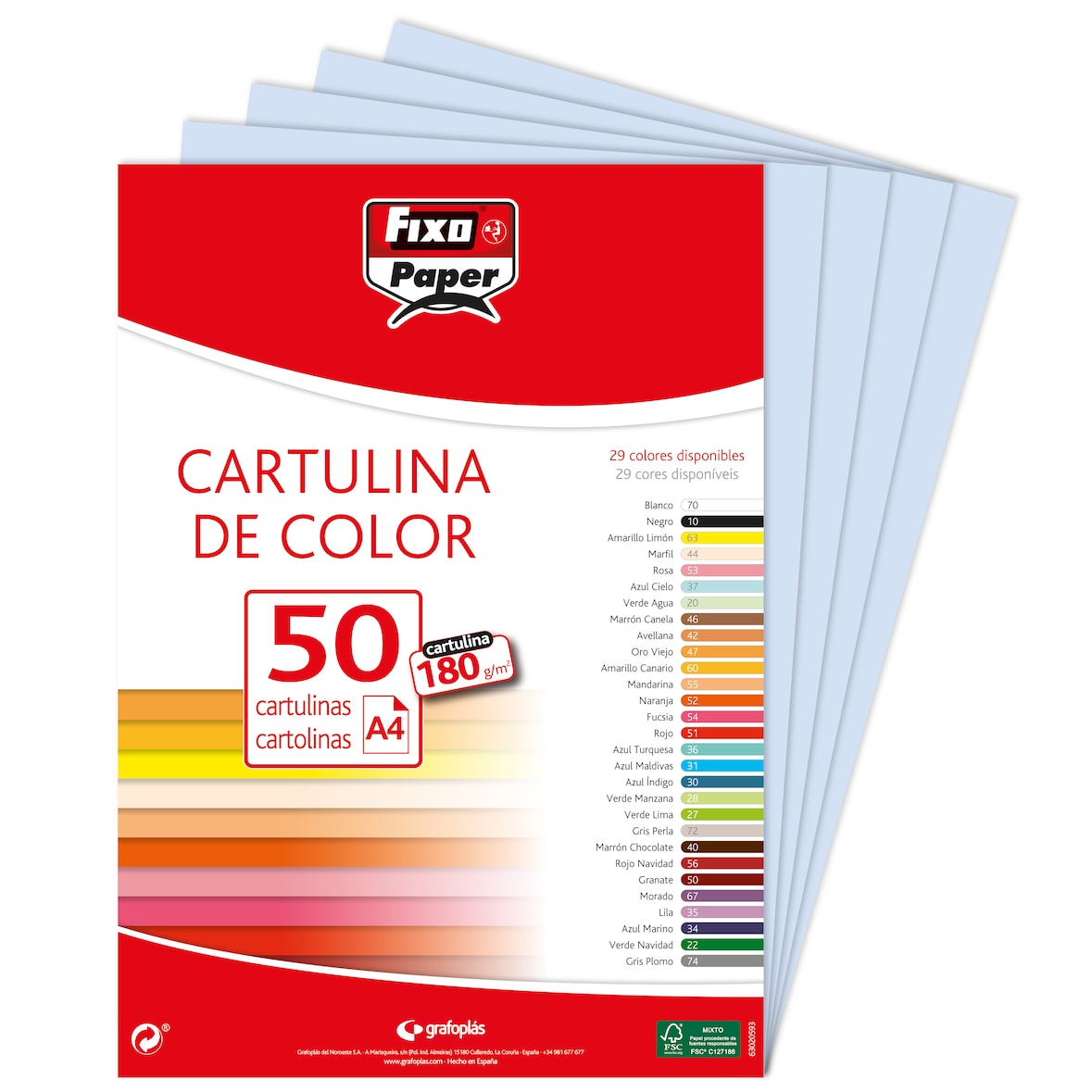 Pacote de 50 Cartolinas 180g. A4 azul ceo