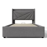 thumbnail of Einzelbett Stauraumbett Bettgestell 90x200 mit USB TypC Ladefunktion Kopfteil Stauraum Eisenrahmen Massivholzlatten modern bequem grau