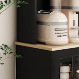 thumbnail of HOMCOM alacena de cocina, mueble auxiliar de cocina, 3 puertas de vidrio, encimera abierta para microondas, estantes ajustables, 80x37x183 cm, negro