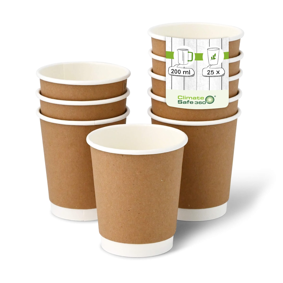 greenbox - Coffee to go Becher aus Pappe, doppelwandig, 200 ml / 8 oz, Ø 80 mm, braun, 25 St.