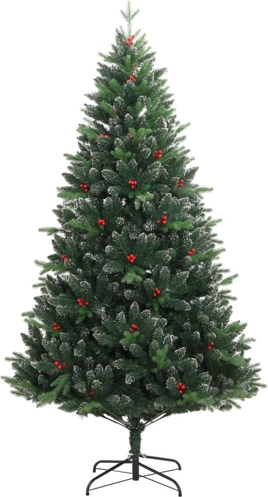 Ein künstlicher Weihnachtsbaum mit roten Beeren.