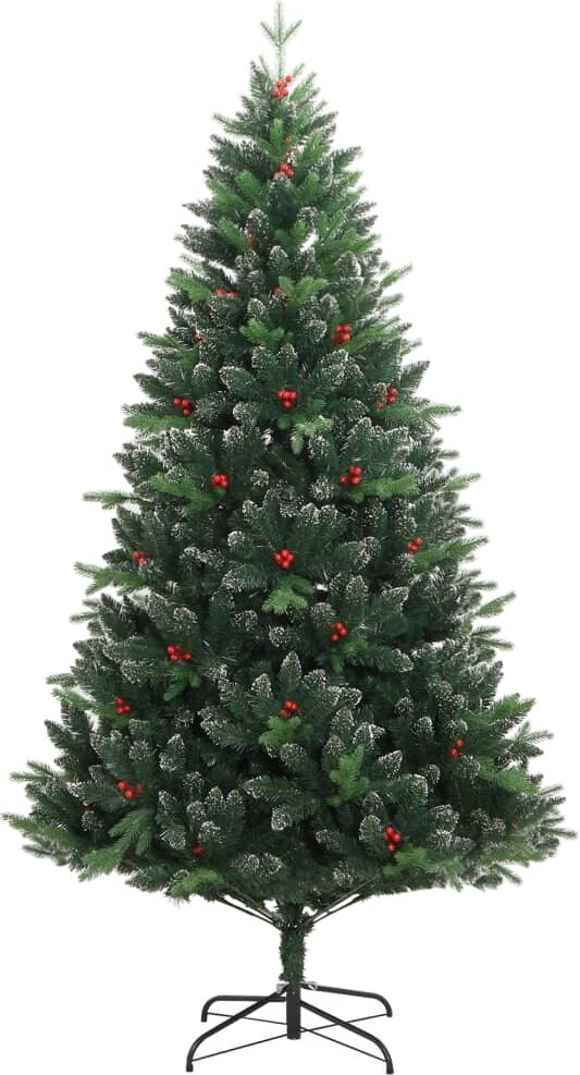 Ein künstlicher Weihnachtsbaum mit roten Beeren.
