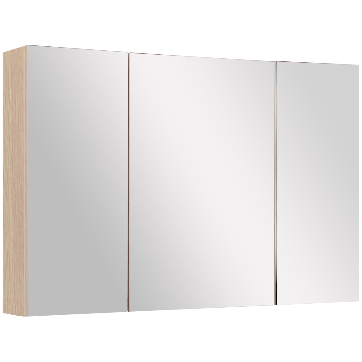 kleankin armario de baño con espejo mueble espejo para baño con 3 puertas y estantes ajustables para aseo dormitorio estilo moderno 90x60x13,5cm roble