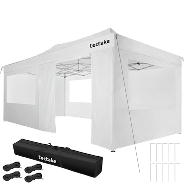 tectake Pavilhão dobrável 3x6 m, alumínio, 6 painéis laterais 600 x 300 x 316 cm Branco