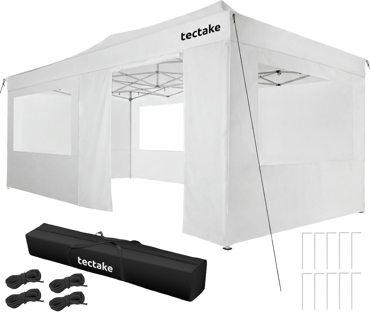 tectake Pavilhão dobrável 3x6 m, alumínio, 6 painéis laterais 600 x 300 x 316 cm Branco