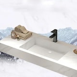 thumbnail of Wandhängendes Badezimmermöbel-Set mit Sinterstein-Waschbecken, Spiegel, Unterschrank, Ablageboard und Ablaufgarnitur 120×55 cm【YT3256-120】
