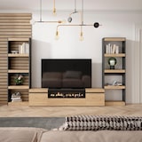 thumbnail of Mobile Soggiorno TV, Parete Attrezzata Soggiorno, 320x35x186cm, Per TV fino a 80", Camino elettrico, Stile moderno, Rovere e nero _ 94_28