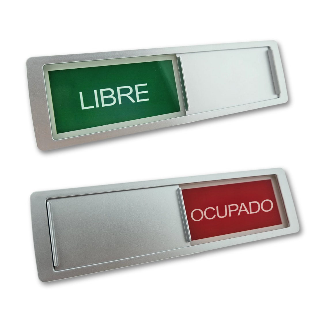 Schiebeschild "Libre-Ocupado" in einem silberfarbenen Kunststoffschiebeprofil ca. 178x50mm