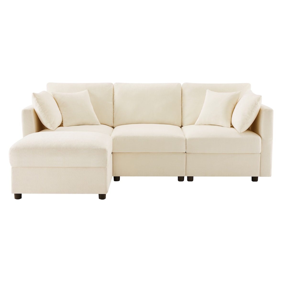 L-förmiges Schlafsofa 218x156x86 cm 3-Sitzer aus Chenille mit Fußhocker, verstellbaren Armlehnen, Stauraum Wohnzimmer Sofa Beige