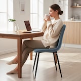thumbnail of Juego de 4 sillas de comedor modernas sillas de cocina tapizadas en terciopelo con patas de acero para salón 45x54x87 cm azul claro