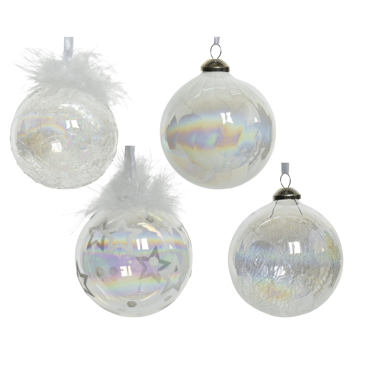 12 Weihnachtskugeln 8cm Glas mit Federn Christbaumkugeln Weihnachtsbaumkugeln Christbaumschmuck Weihnachtsbaumschmuck Deko Klar / Weiß Irisierend