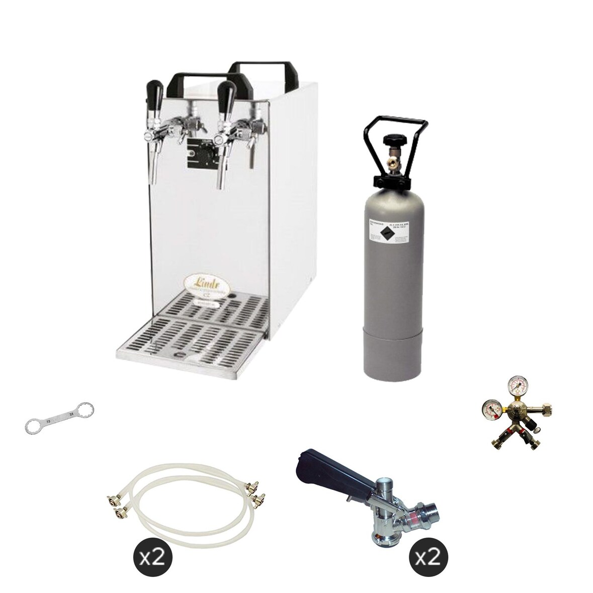 Komplett Set - Zapfanlage, Bierzapfanlage - Kontakt 40 2-leitig Trockenkühler, Durchlaufkühler 50 L/h, Zapfkopf:NC Adapter,Zapfkopf 2:NC Adapter