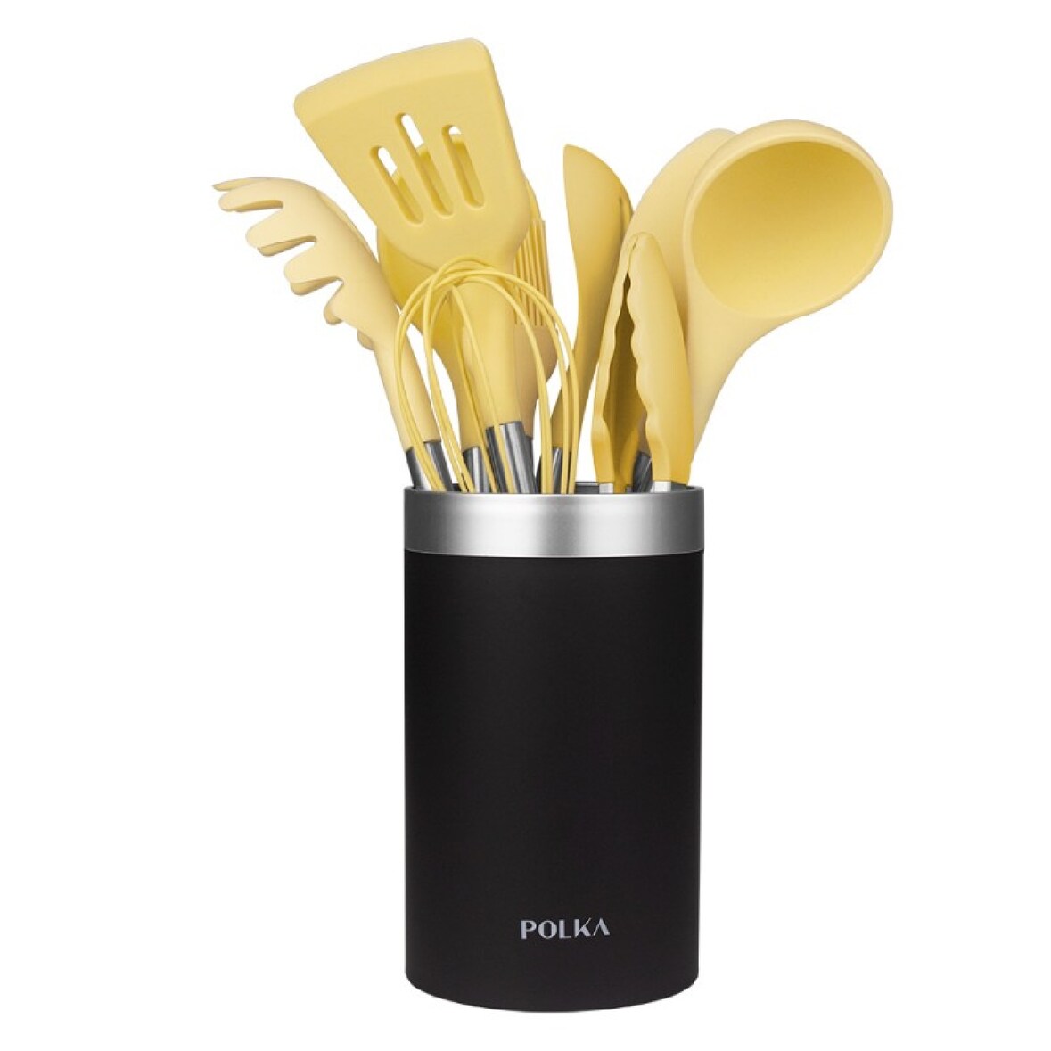 Cecotec Utensilios de Cocina de Silicona Polka Experience Vulcano. Set de 9 piezas Amarillo, Soft touch y Mango de Acero