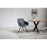 thumbnail of SalesFever Esstischgruppe 5-tlg., 160x85 cm, Platte Akazie 26 mm cognac, Metallgestell schwarz, 4 Armlehnstühle 360° drehbar Samt, grau–schwarz