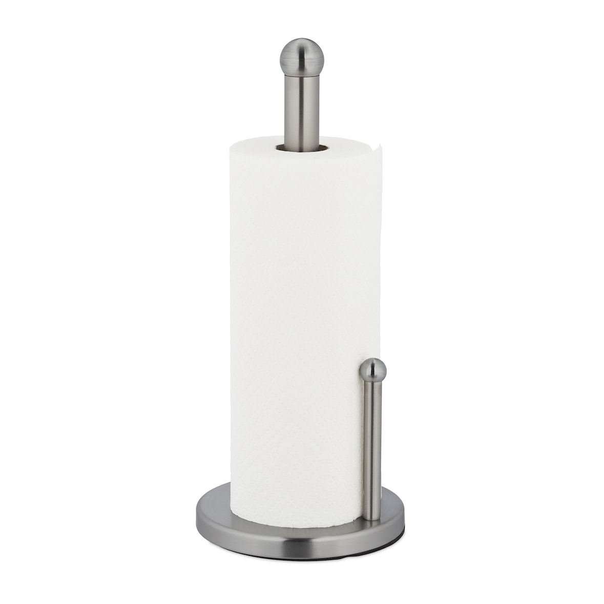 Relaxdays Küchenrollenhalter stehend, Küchenrollenständer Edelstahl, Rollenhalter mit Abrollstop, HxD 35 x 15 cm, silber