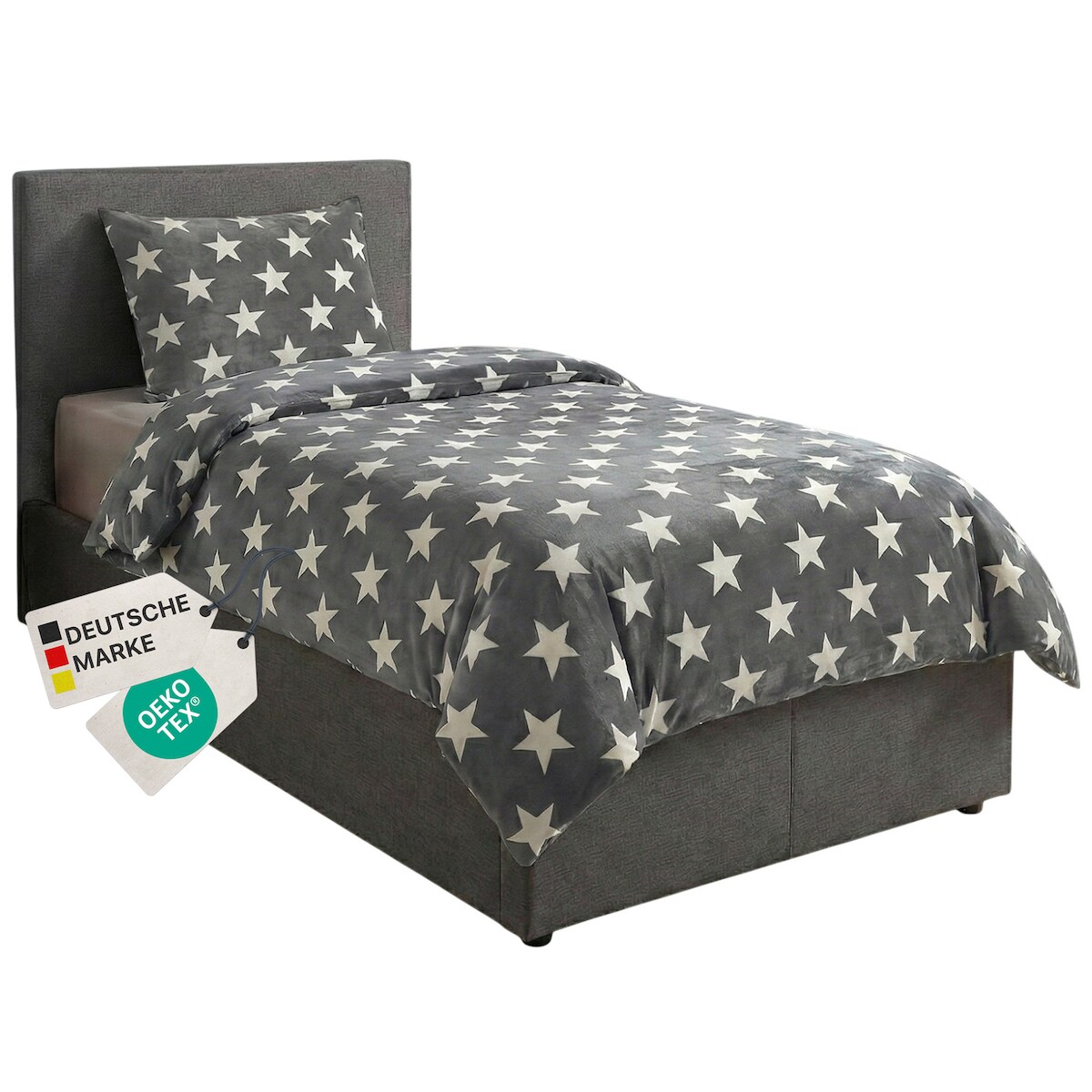 NYVI Winter Bettw äsche CozyStar Soft 2-teilig 1x Bettbezug 135x200 + 1x Kissenbezug 80x80 Sterne Grau
