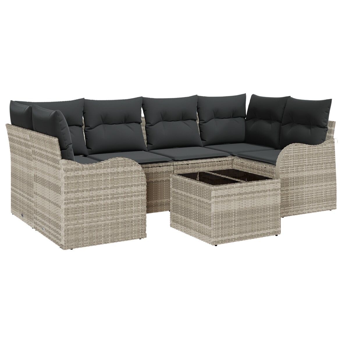 vidaXL 7-teiliges Garten-Sofaset mit Kissen in Hellgrau Poly Rattan