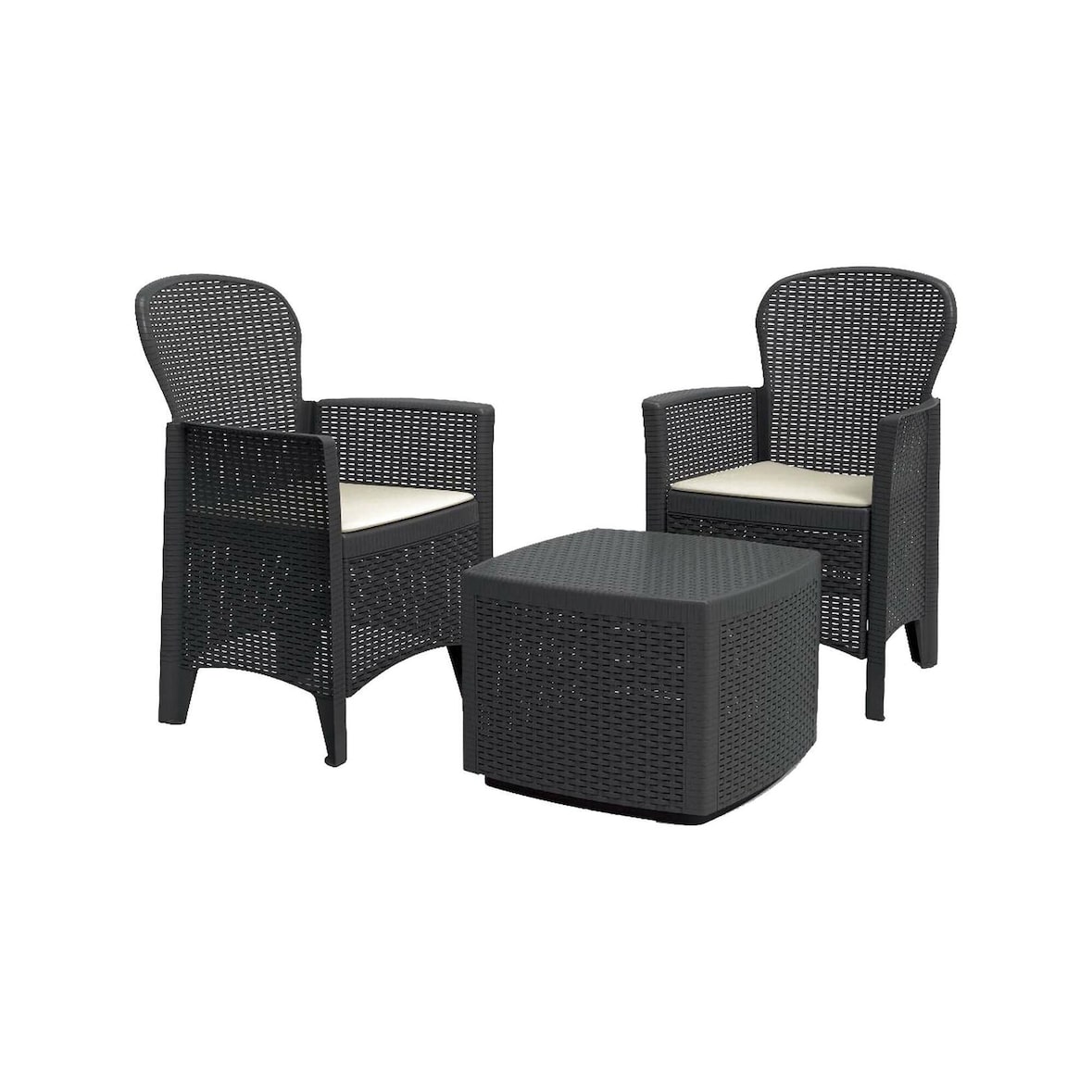 Dmora Set salotto da esterno Napoli, Set da giardino con 2 poltrone ed 1 tavolino contenitore, Salottino effetto rattan, 100% Made in Italy, Antracite