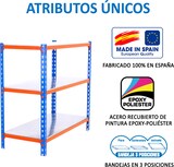 thumbnail of SimonRack Estantería Metálica, 900x1200x500 mm, 3 Alturas, Bandeja Metal, 200 kg de Punto Flexión, Azul/Naranja/Galva - Simonclick