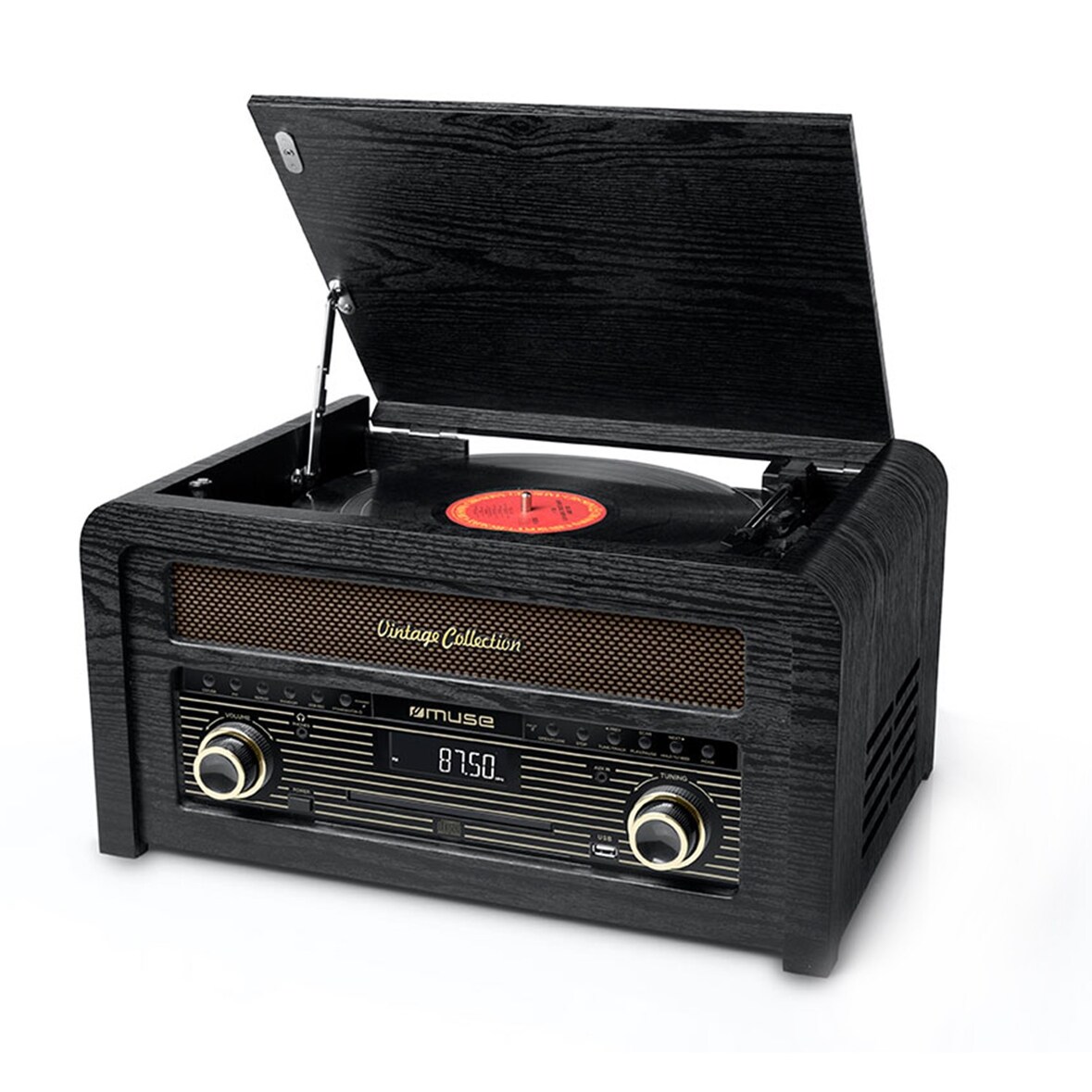 Platine vinyle Muse MT-115W, Micro-Chaîne Radio FM avec 30 stations préréglées, Stéréo 33/45/78 tours , CD, 20W MT-115W-MATCH