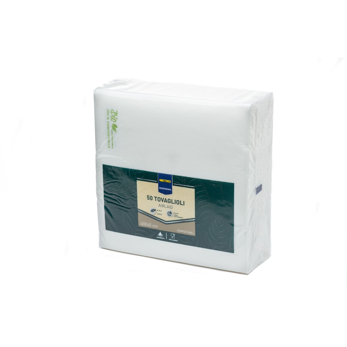 METRO Professional, tovaglioli monouso in carta a secco FSC, Serie "Compostabili", ad alta assorbenza e grammatura, colore bianco