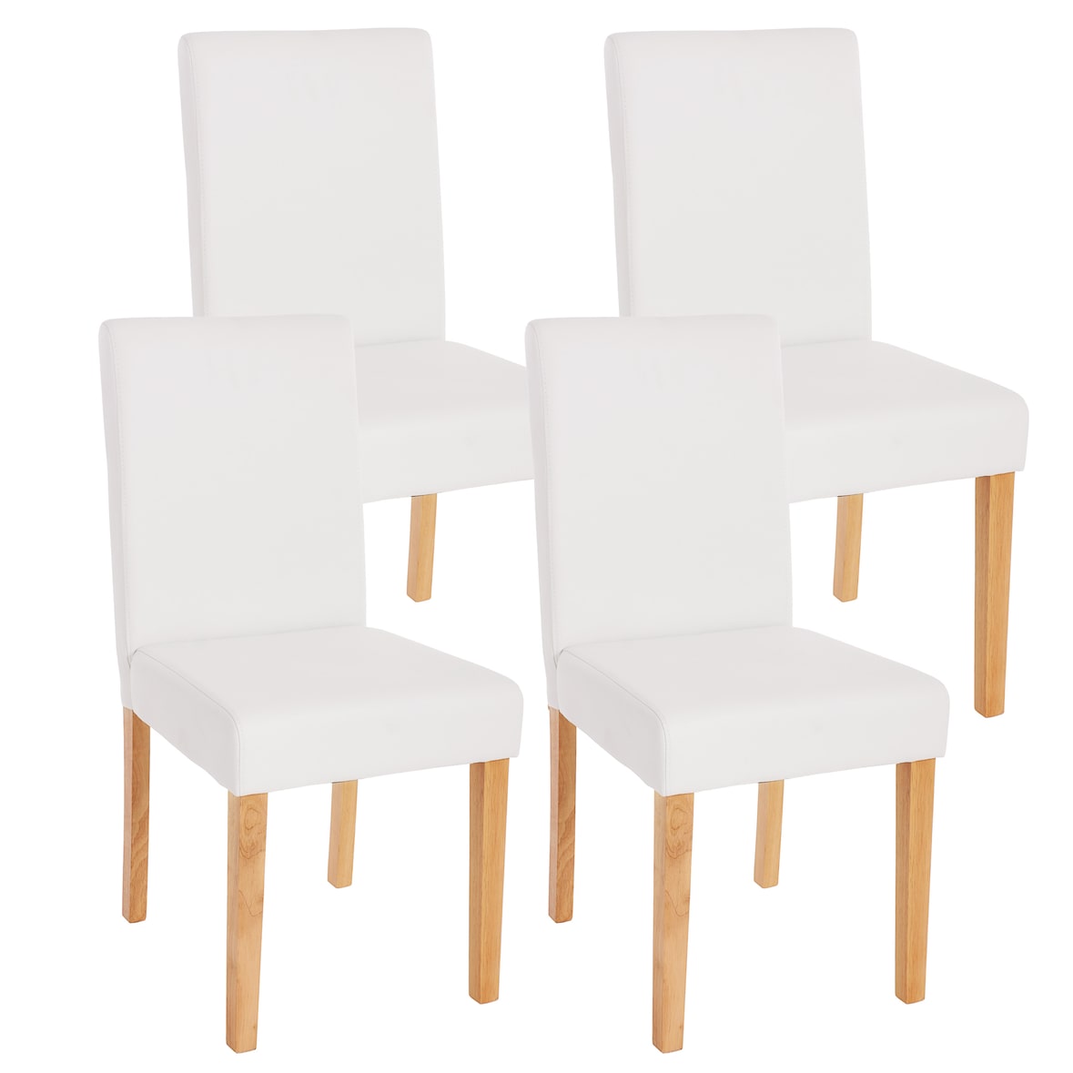 Set di 4 sedie per sala da pranzo Sedia da cucina Littau ~ similpelle, bianco opaco, gambe chiare