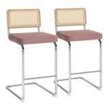 thumbnail of Lot de 2 chaises hautes en acier et velours rose poudré