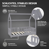 thumbnail of ML-Design Kinderbett 70x140 cm Hellgrau mit Matratze, Rausfallschutz, Dach & Lattenrost, Hausbett aus Kiefernholz, Kinderhaus Bodenbett Spielbett