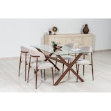thumbnail of Mesa rectangular 150x90 cm con tablero de vidrio templado y patas cruzadas de metal efecto madera, ideal para cocina, comedor u oficina –Madera – Amos