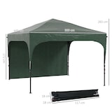 thumbnail of Carpa plegable 3x3 m cenador de jardín con altura ajustable 1 pared lateral impermeable 4 bolsas de arena y bolsa de transporte verde