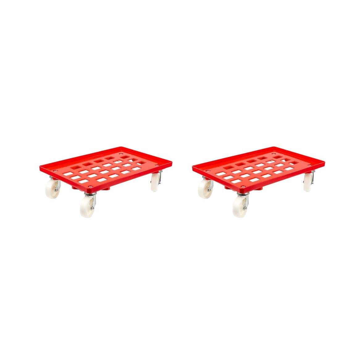 PROREGAL 2x Transportroller für Euroboxen 60x40cm mit Kunststoffräder rot | Gitter/Rasterdeck | 4 Lenkrollen | Traglast 300kg