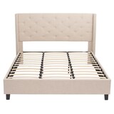 thumbnail of Polsterbett HWC-N59, Bett Doppelbett Bettgestell mit Lattenrost, Massivholz Stoff/Textil 180x200cm ~ creme-beige