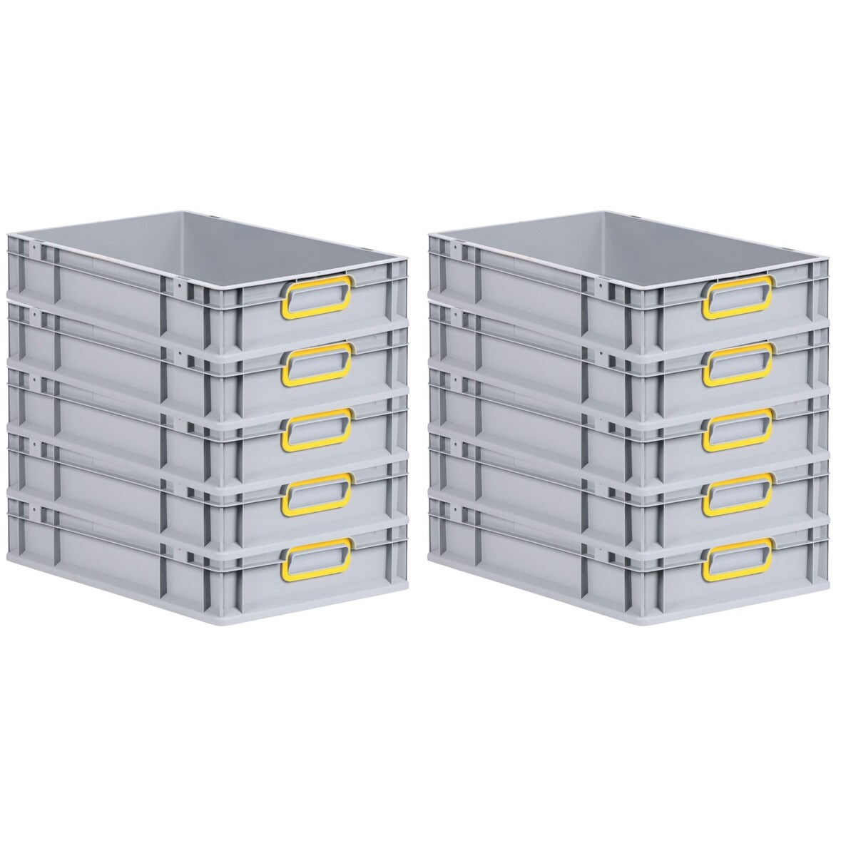 PROREGAL 10x Eurobox NextGen Color | HxBxT 12x40x60cm | 23 Liter | Griffe gelb geschlossen | Glatter Boden | Eurobehälter