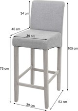 thumbnail of 2er-Set Barhocker gepolstert mit Lehne | Sitzhöhe 75cm | Holz | Schriftzug | Grau | helle Beine | Stoff/Textil | Barstuhl Tresenhocker