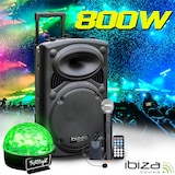 thumbnail of Enceinte sur batterie 800W Bluetooth USB + Micros IBIZA PORT15VHF-BT + Jeu de lumière Festinight SIXMAGIC, SONO DJ SOIREE