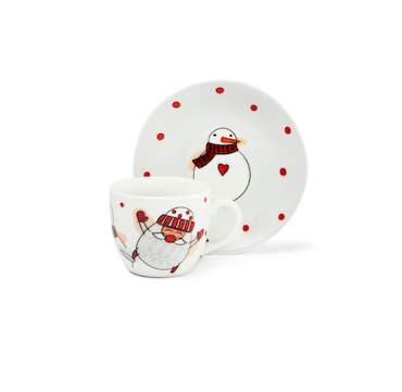 Excelsa set 6 tazze caffè con piattini Snowman porcellana 9 cl multicolore