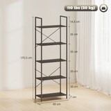 thumbnail of Standregal Metall schwarz 60x30x170,5 cm, 5 Ebenen, offenes Bücherregal im Industrie-Stil